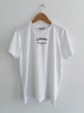 Ganni White Tee with Black Chest Logo